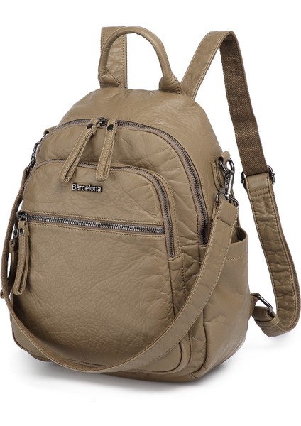 Barcelona Orta Boy Çok Cepli Omuz Askılı Spor ve Günlük Kadın Sırt Çantası Vizon modelleri
