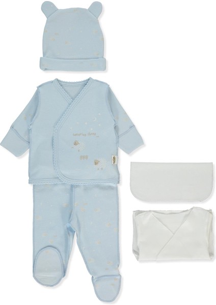 Organik Interlok Premature Zıbın Set 5li (Organıc Sleepy Sheepy) Mavi