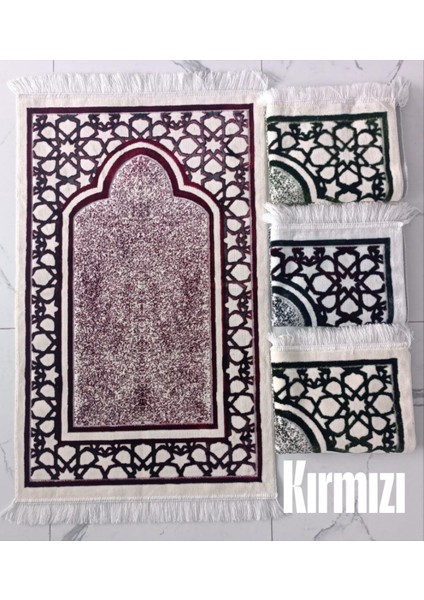 Geometrik Arabesk Süsleme Deseni Akrilik Polyester Kadife Desenli Namazlık Seccade (110X70)CM 700 gr