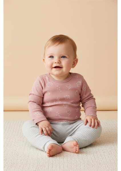 Interlok Tayt 2li (Cute Bear) Gri Melanj modelleri