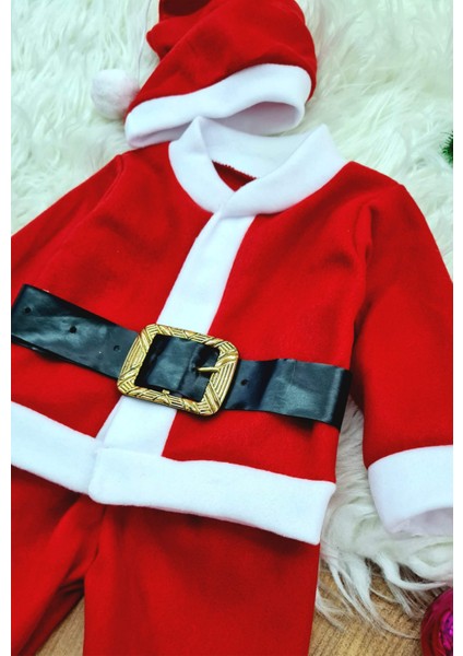 Erkek Çocuk Noel Baba Yılbaşı Kostümü Şapkalı Kemerli Bebek Kostümü modelleri