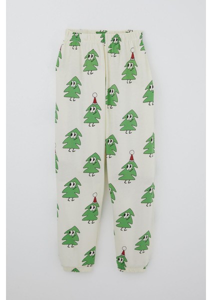 Erkek Çocuk Pijama Takımı Yılbaşı Temalı Gülümseyen Zıp Zıp Çamlar 4-8 Yaş, Krem modelleri