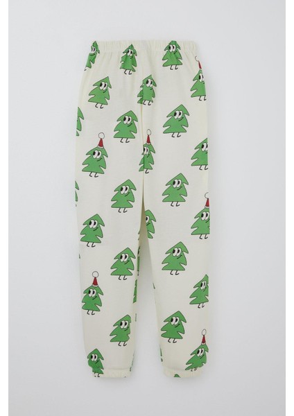 Erkek Çocuk Pijama Takımı Yılbaşı Temalı Gülümseyen Zıp Zıp Çamlar 4-8 Yaş, Krem indirimleri