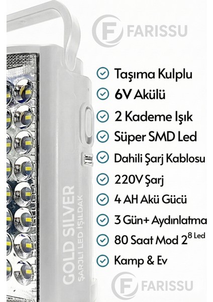 Gold Silver GS-2400 Şarjlı 24 LED Işıldak & Powerbank - 80 Saat Aydınlatma (Telefon Şarj Eder) fiyatları