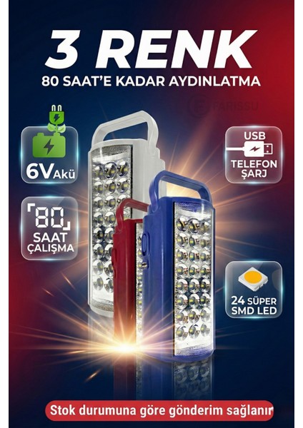Gold Silver GS-2400 Şarjlı 24 LED Işıldak & Powerbank - 80 Saat Aydınlatma (Telefon Şarj Eder)