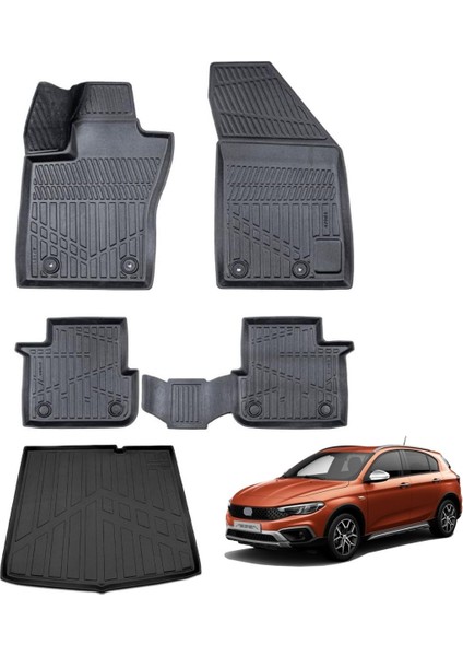 Egea Cross Hb 2021-2025 Için Paspas ve Bagaj Havuzu Seti, Yüksek Kenarlı, Esnek, A+ Kalite, Kokusuz