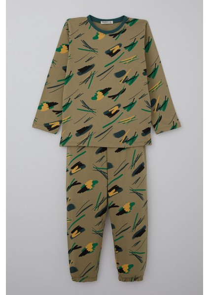 Erkek Çocuk Pijama Takımı Uykucu Fırça 4-8 Yaş, Haki Yeşil
