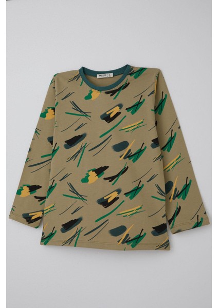 Erkek Çocuk Pijama Takımı Uykucu Fırça 4-8 Yaş, Haki Yeşil