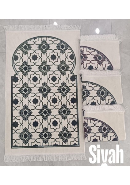 Islami Yıldızlı Çokgen Süsleme Motif Akrilik Polyester Kadife Desenli Namazlık Seccade (110X70)CM 700 gr
