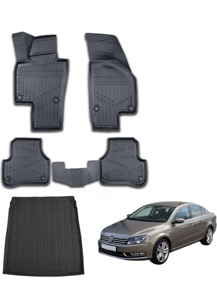 Volkswagen Passat B7 Sedan (2011-2014) Için Paspas ve Bagaj Havuzu Seti, Yüksek Kenarlı, Esnek, A+ Kalite, Kokusuz
