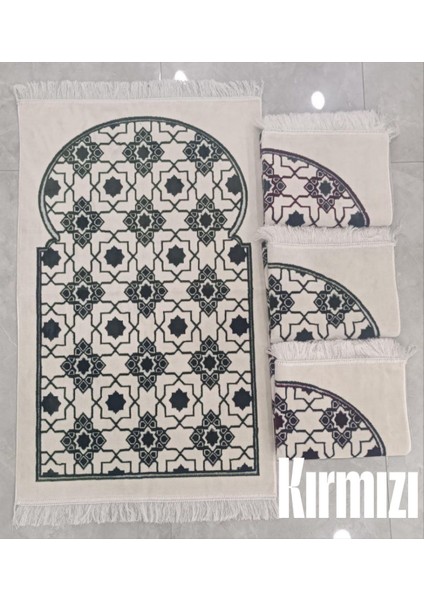 Islami Yıldızlı Çokgen Süsleme Motif Akrilik Polyester Kadife Desenli Namazlık Seccade (110X70)CM 700 gr