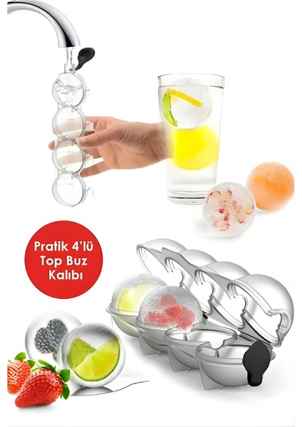 1 Adet Pratik 4'lü Top Buz Kalıbı Sihirli 4'lü Küre Buz Kalıbı Sihirli Buz Kalıbı