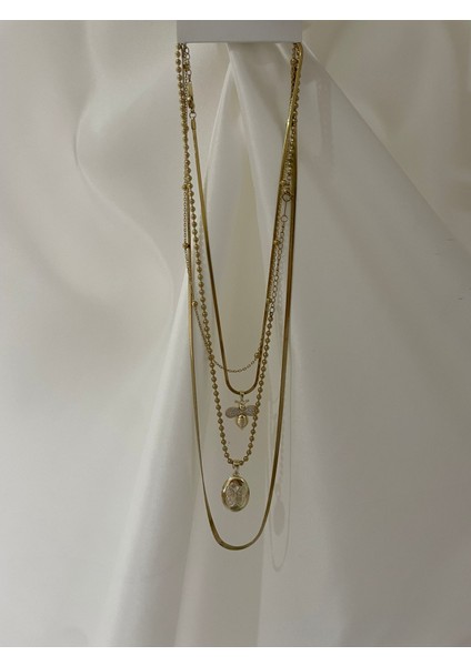 Vip Çelik Italyan Ezme Zirkon Taşlı Arı ve Kelebek Madalyon Model 4`lü Kombin Kolye fiyatları