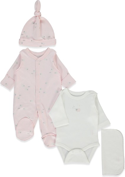 Organik Interlok Premature Tulum Set 4lü (Organıc Sleepy Sheepy) Pembe