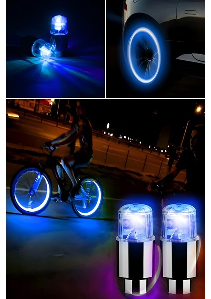 Mytechcat® Araç ve Bisiklet Için 2 Li Mavi LED Hava Valfi Işık Kapakları Lastik Lambası Sibop Kapağı