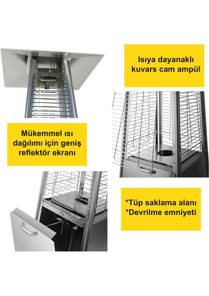 Piramit Soba Dış Mekan Isıtıcı Isı Piramidi Paslanmaz Inox