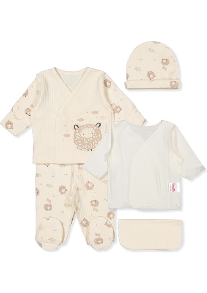 Organik Raporlu Interlok Premature Zıbın Set 5li (Organıc Lıttle Lamb) Ekru