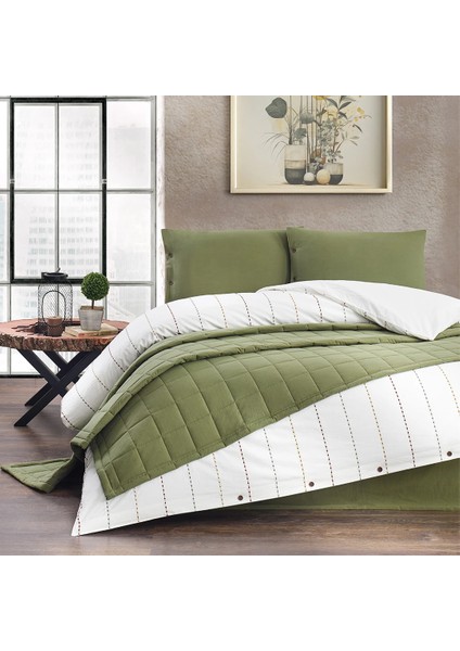 Freda Çeyiz Seti 5 Parça Yatak Örtülü Nevresim Takımı Forest Yeşil