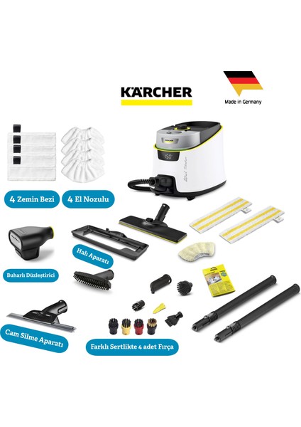 Sc 5 Deluxe Signature Line Profesyonel Set 2200W 4 Bar Profesyonel Buharlı Temizlik Makinesi - Vapohydro Fonksiyonlu Sıcak Su Püskürtme Özelliği ve LED Ekranlı En Üst Düzey Hijyen Teknolojisi