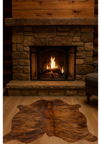 %100 Hakiki Dana Derisi Post Halı – Kahverengi-Siyah (106X114 Cm)