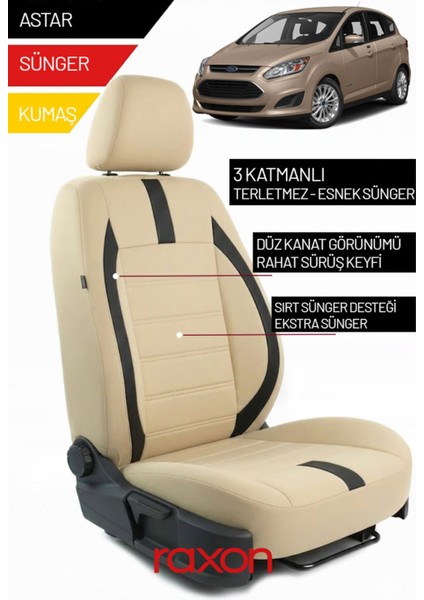 Ford C-Max 2019 ve Sonrası Için 2+1 Binek Araçlara Uyumlu Tay Tüyü Oto Koltuk Kılıfı