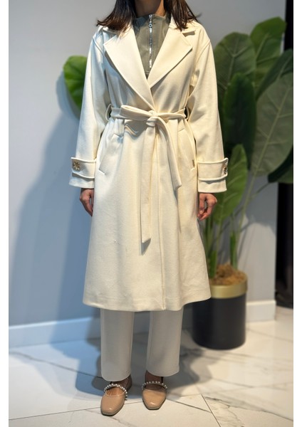 Kadın Düğme Detay Kaşmir Kaban 6346 Ekru fiyatları