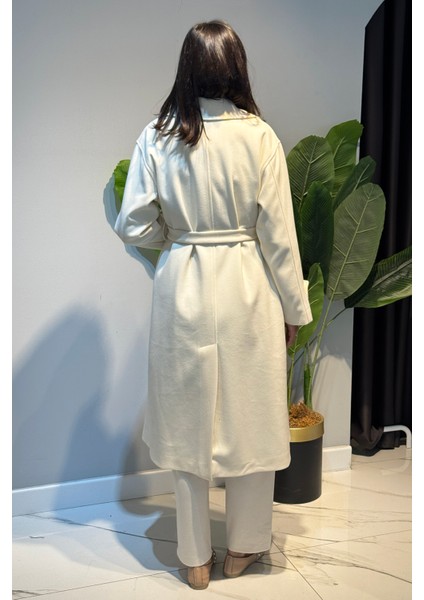 Kadın Düğme Detay Kaşmir Kaban 6346 Ekru indirimleri