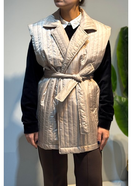 Kapitone Kuşak Detay Yelek 51258 Bej fiyatları