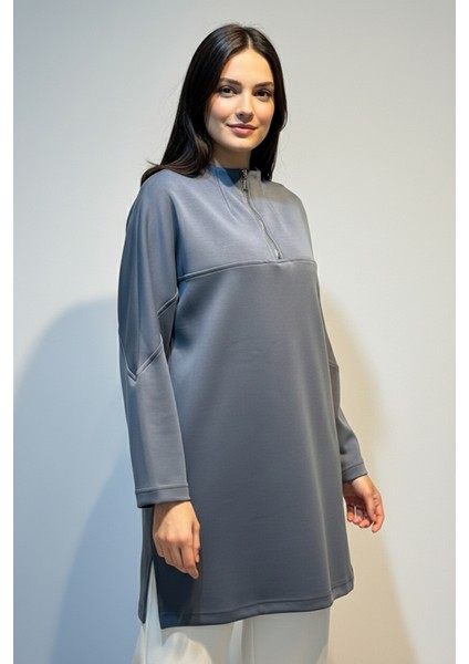Ön Kısmı Fermuar Detay Tunik 10611 Antrasit