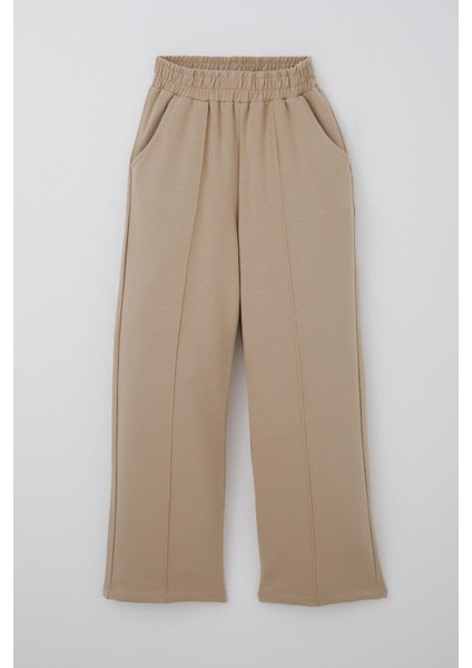 Kız Çocuk Eşofman Altı Basic Çima Dikişli Cepli 8-14 Yaş, Bej