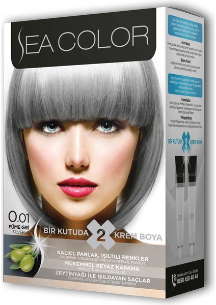2 Tüp Krem Saç Boyası Seti Füme Gri No:0.01