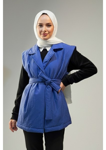 Kapitone Kuşak Detay Yelek 51258 Indigo