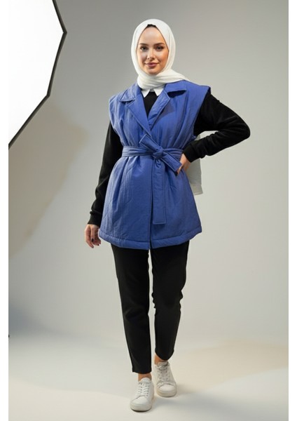 Kapitone Kuşak Detay Yelek 51258 Indigo