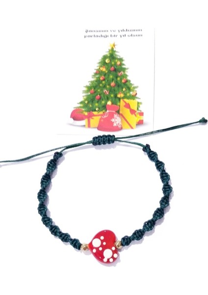 Hematit Doğaltaşlı Murano Cam Kalp Pati Koyu Yeşil Makrome Yılbaşı Bileklik