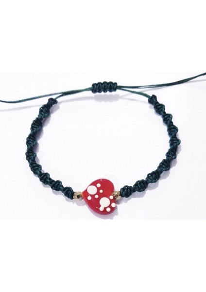 Hematit Doğaltaşlı Murano Cam Kalp Pati Koyu Yeşil Makrome Yılbaşı Bileklik indirimleri