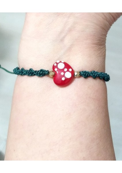 Hematit Doğaltaşlı Murano Cam Kalp Pati Koyu Yeşil Makrome Yılbaşı Bileklik