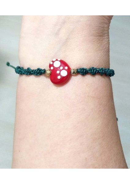 Hematit Doğaltaşlı Murano Cam Kalp Pati Koyu Yeşil Makrome Yılbaşı Bileklik