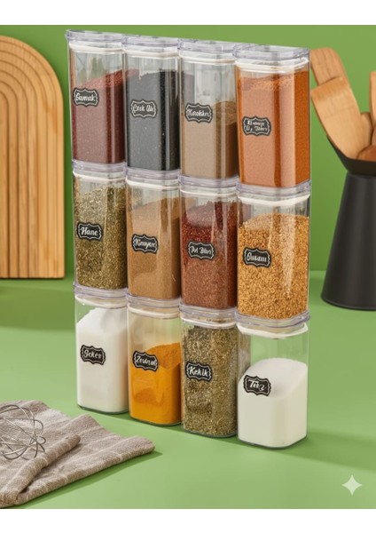 12'li 300ML Vakumlu Kapak Baharatlık Takımı - Sızdırmaz Conta - 25 Adet Etiket Hediyeli modelleri