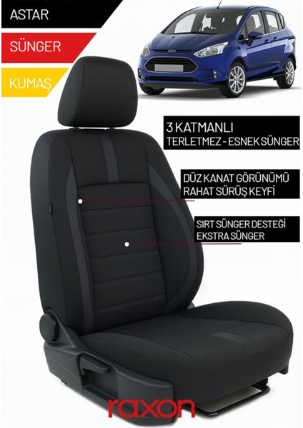 Ford B-Max 2019 ve Sonrası Için 2+1 Binek Araçlara Uyumlu Tay Tüyü Oto Koltuk Kılıfı