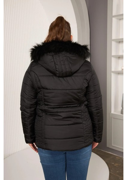 Kapşonlu Büyük Beden Siyah Kapitone Mont fiyatları