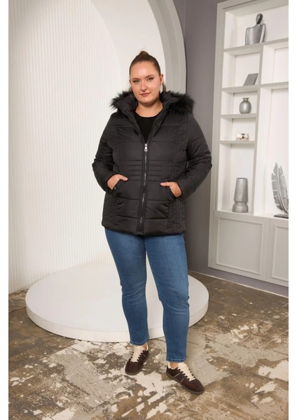 Kapşonlu Büyük Beden Siyah Kapitone Mont indirimleri