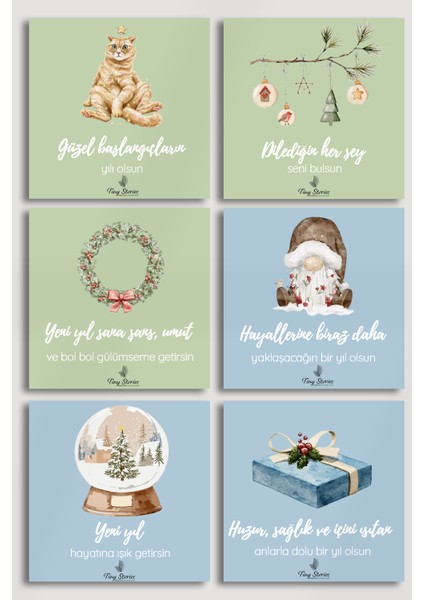 6'lı Yılbaşı Motto Kartı Seti/ Kartpostal