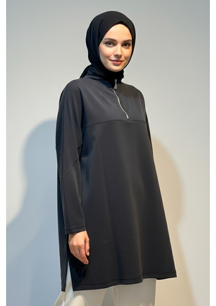 Ön Kısmı Fermuar Detay Tunik 10611 Siyah