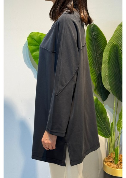 Ön Kısmı Fermuar Detay Tunik 10611 Siyah modelleri