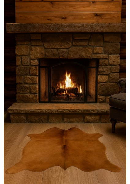 %100 Hakiki Dana Derisi Post Halı – Kahverengi (84X106 Cm)