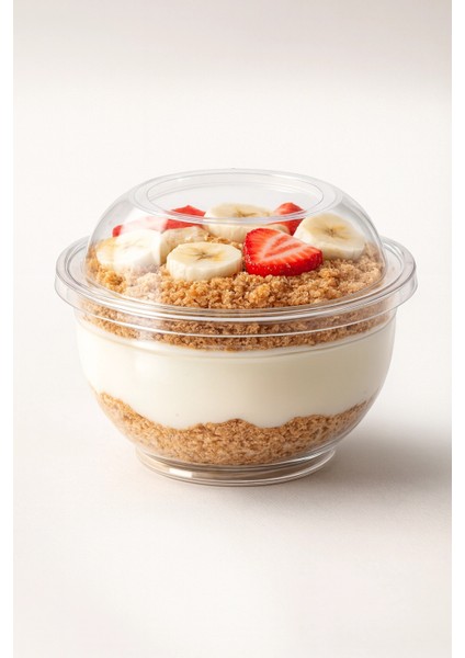 Kristal Plastik Yuvarlak Tatlı Kasesi Kapaklı 160 cc Şeffaf Bombe Kapaklı Tatlı Ambalaj Kabı 25 Adet