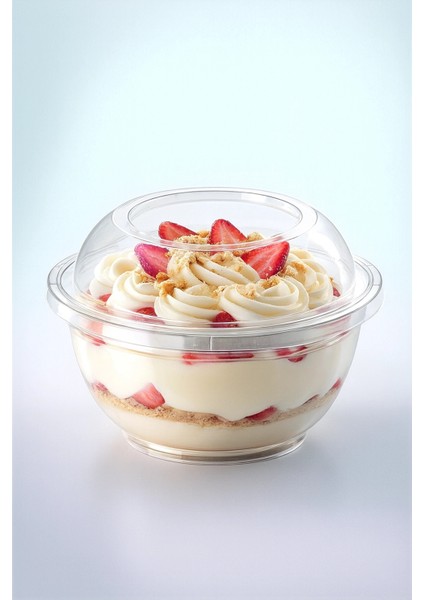 Kristal Plastik Yuvarlak Tatlı Kasesi Kapaklı 160 cc Şeffaf Bombe Kapaklı Tatlı Ambalaj Kabı 25 Adet fiyatları