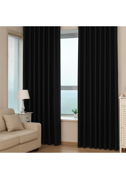 Siyah Termal %100 Işık Geçirmez Kornişli Blackout Karartma Saten Güneşlik Perde