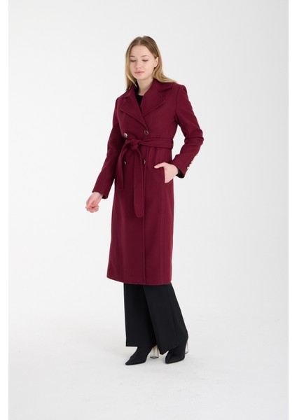 Bordo Kol Düğme Detaylı Regular Astarlı Kaban