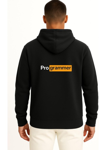 Kapüşonlu Programmer Cep ve Sırt Baskılı Unisex Sweatshirt fiyatları